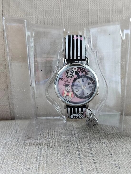 Elle Girl Wristwatch Black/White Stripe Strap Analog Quartz Watch in box main image 8